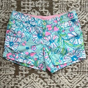 Lilly Pulitzer Blue and Pink Bermuda Shorts Tropical Floral Pattern